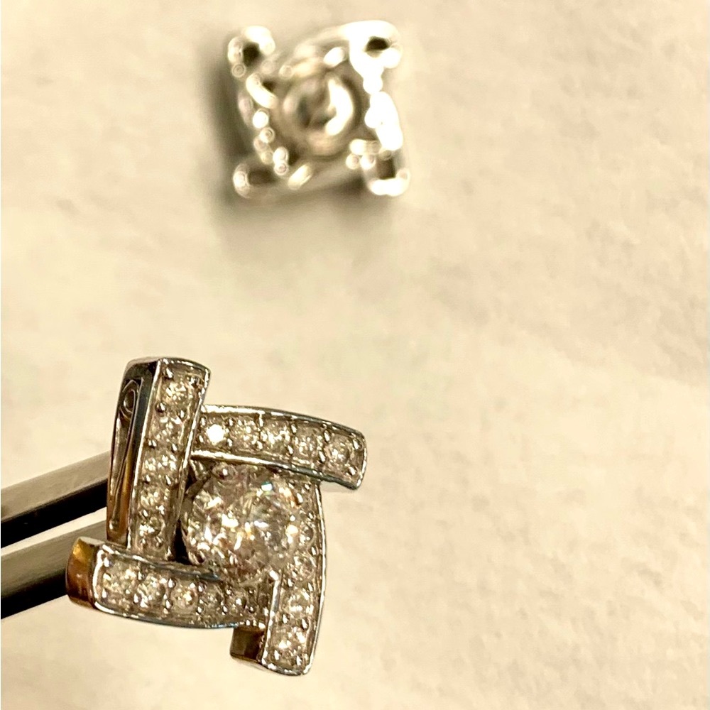 💥 Genuine Diamond Stud Earrings w/ Jackets in 14k white gold - Stunning - Picture 3 of 8